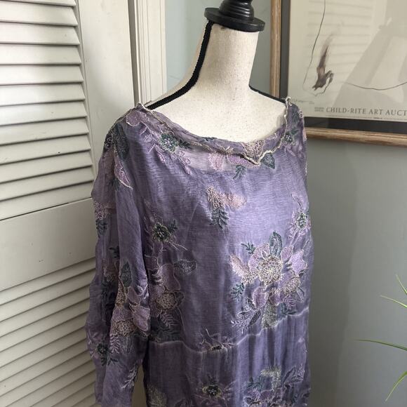 SOFT SURROUNDINGS Dress Womens XL Purple Silk Embroidered Bohemian Fairycore - Picture 5 of 10